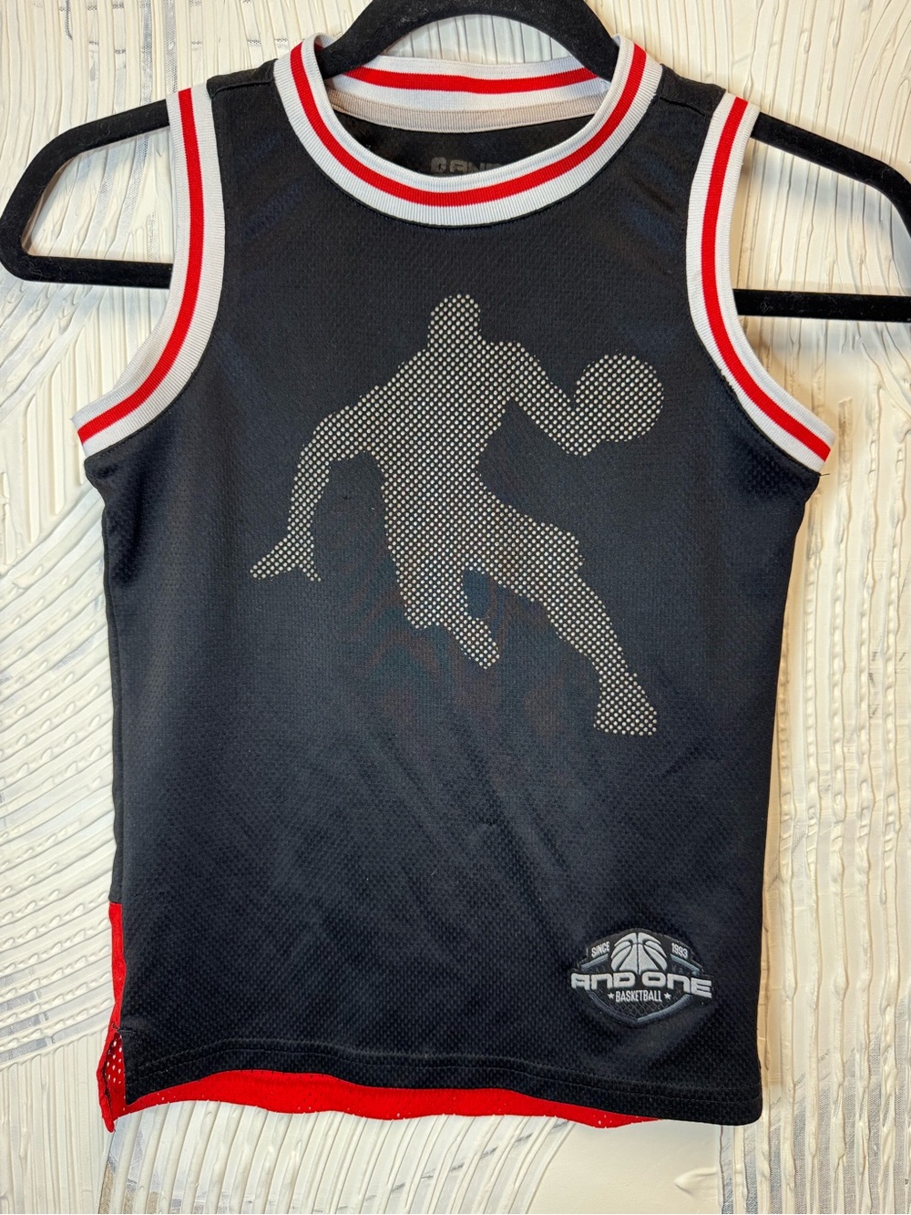 And1 Black Youth Basketball Jersey with Red & White Trim N0841